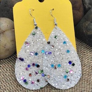 Christmas Glitter Teardrop Faux Leather Earrings